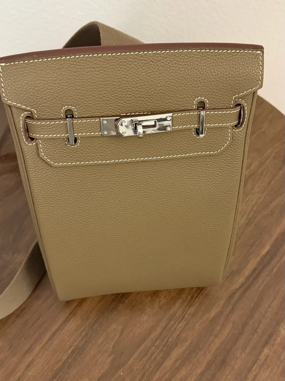 Taupe Leather Crossbody Bag with Silver Hardware - Unbranded